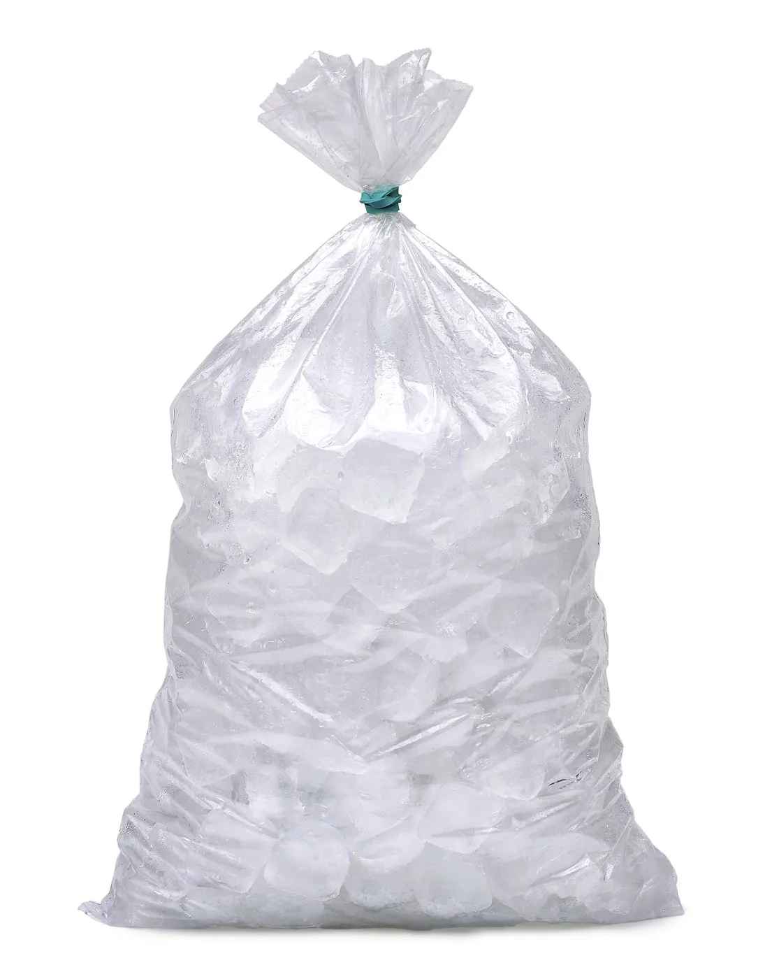 A clear bag filled with ice